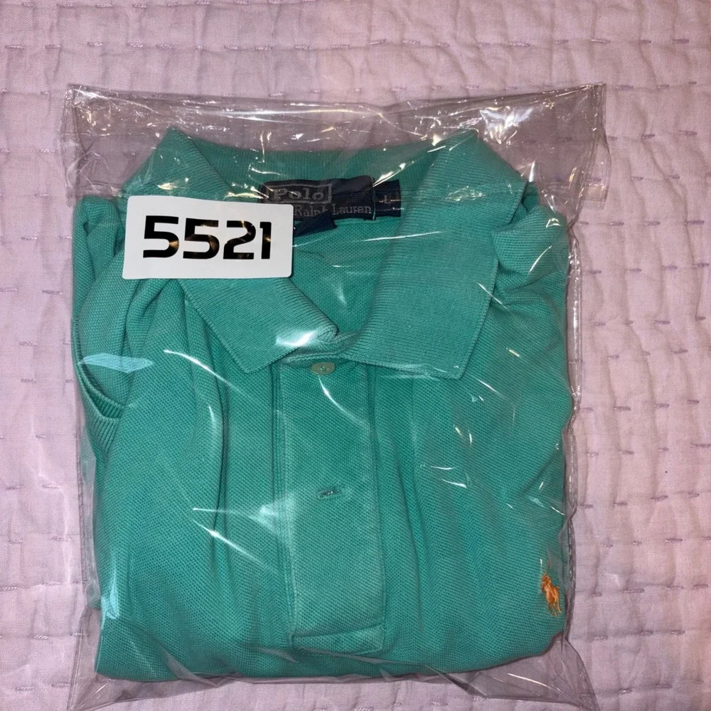 Polo Ralph Lauren Mens Large Teal Green Pique Cotton Short Sleeve Polo ShirtPony